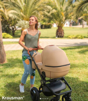 Krausman Passeggino 3 in 1 Topaz Lux Beige con Carrozzina, Parte sport e Seggiolino auto Design Made In Germany