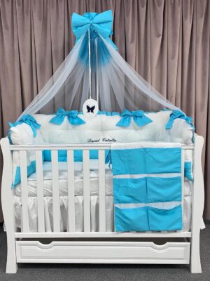 PEPPIbambini ROYAL White Turqoise David Biancheria da letto per bambini 11 pezzi, 100% Cotone con Ricamo - immagine 5