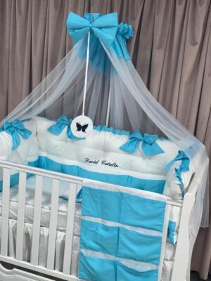 PEPPIbambini ROYAL White Turqoise David Biancheria da letto per bambini 11 pezzi, 100% Cotone con Ricamo