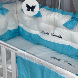 PEPPIbambini ROYAL White Turqoise David Biancheria da letto per bambini 11 pezzi, 100% Cotone con Ricamo - immagine 2