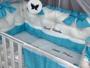 PEPPIbambini ROYAL White Turqoise David Biancheria da letto per bambini 11 pezzi, 100% Cotone con Ricamo - immagine 3