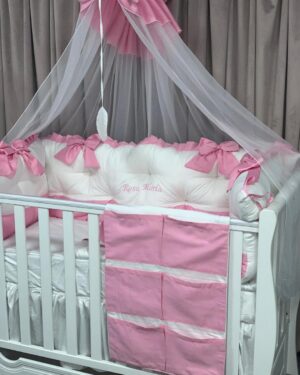 PEPPIbambini ROYAL White Pink Rosa Biancheria da letto per bambini 11 pezzi, 100% Cotone con Ricamo - immagine 5