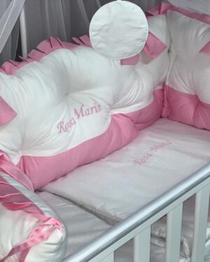 PEPPIbambini ROYAL White Pink Rosa Biancheria da letto per bambini 11 pezzi, 100% Cotone con Ricamo - immagine 4