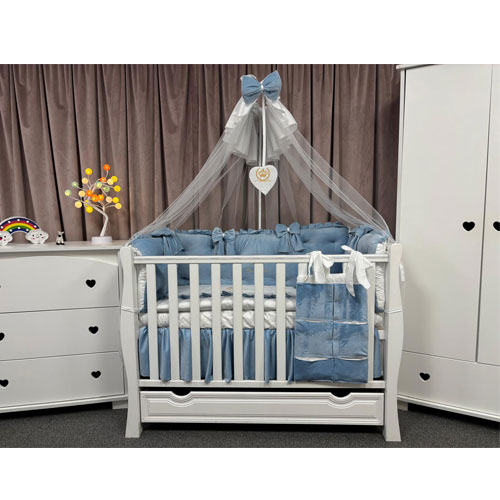 PEPPIbambini ROYAL Blue Velvet Biancheria da letto per bambini 11 pezzi, 100% Cotone con Ricamo