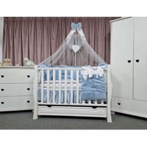 PEPPIbambini ROYAL Velvet Blue Biancheria da letto per bambini 11 pezzi, 100% Cotone con Ricamo