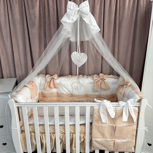 PEPPIbambini ROYAL White Beige Biancheria da letto per bambini 11 pezzi, 100% Cotone con Ricamo