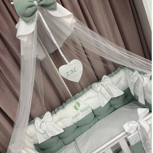 PEPPIbambini ROYAL White Green Biancheria da letto per bambini 11 pezzi, 100% Cotone con Ricamo - immagine 4