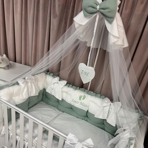PEPPIbambini ROYAL White Green Biancheria da letto per bambini 11 pezzi, 100% Cotone con Ricamo - immagine 3