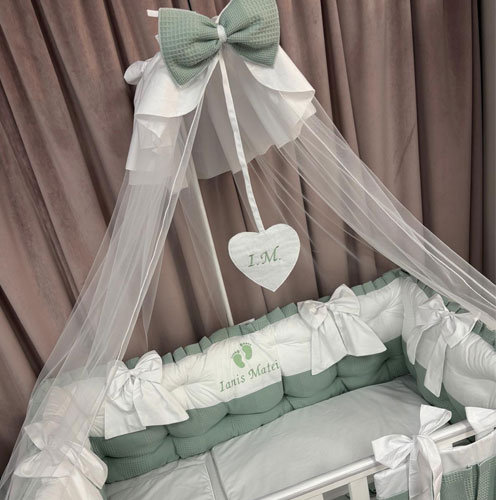 PEPPIbambini ROYAL White Green Biancheria da letto per bambini 11 pezzi, 100% Cotone con Ricamo - immagine 2