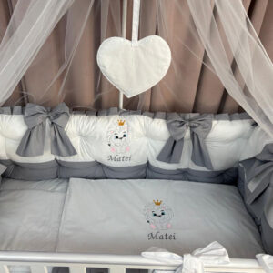 PEPPIbambini ROYAL White Grey Biancheria da letto per bambini 11 pezzi, 100% Cotone con Ricamo - immagine 6