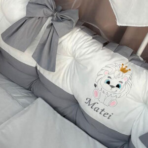 PEPPIbambini ROYAL White Grey Biancheria da letto per bambini 11 pezzi, 100% Cotone con Ricamo - immagine 4