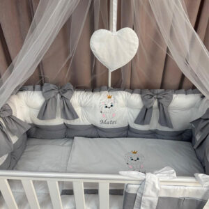 PEPPIbambini ROYAL White Grey Biancheria da letto per bambini 11 pezzi, 100% Cotone con Ricamo - immagine 3