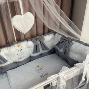 PEPPIbambini ROYAL White Grey Biancheria da letto per bambini 11 pezzi, 100% Cotone con Ricamo - immagine 2