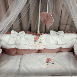 PEPPIbambini ROYAL White Pink Velvet Biancheria da letto per bambini 11 pezzi, 100% Cotone con Ricamo - immagine 3