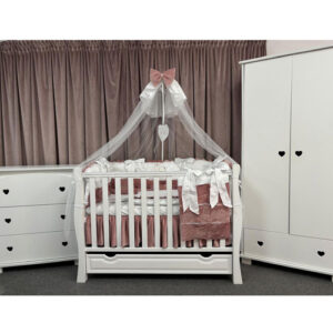 PEPPIbambini ROYAL White Pink Velvet Biancheria da letto per bambini 11 pezzi, 100% Cotone con Ricamo