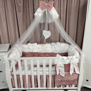 PEPPIbambini ROYAL White Pink Velvet Biancheria da letto per bambini 11 pezzi, 100% Cotone con Ricamo - immagine 7