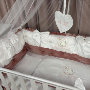 PEPPIbambini ROYAL White Pink Velvet Biancheria da letto per bambini 11 pezzi, 100% Cotone con Ricamo - immagine 6
