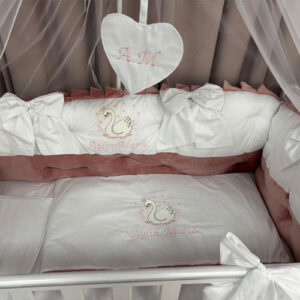 PEPPIbambini ROYAL White Pink Velvet Biancheria da letto per bambini 11 pezzi, 100% Cotone con Ricamo - immagine 5