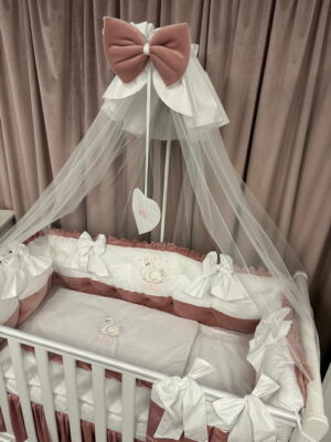 PEPPIbambini ROYAL White Pink Velvet Biancheria da letto per bambini 11 pezzi, 100% Cotone con Ricamo - immagine 6
