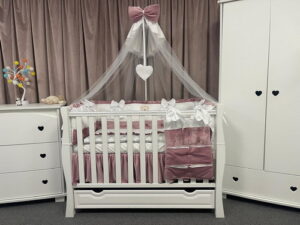 PEPPIbambini ROYAL White Pink Velvet Biancheria da letto per bambini 11 pezzi, 100% Cotone con Ricamo