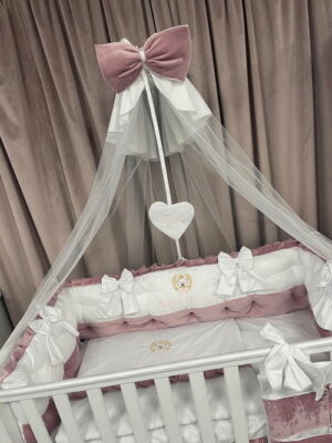 PEPPIbambini ROYAL White Pink Velvet Biancheria da letto per bambini 11 pezzi, 100% Cotone con Ricamo - immagine 8