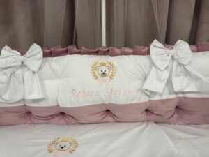 PEPPIbambini ROYAL White Pink Velvet Biancheria da letto per bambini 11 pezzi, 100% Cotone con Ricamo - immagine 5
