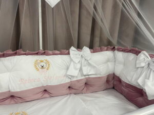 PEPPIbambini ROYAL White Pink Velvet Biancheria da letto per bambini 11 pezzi, 100% Cotone con Ricamo - immagine 2