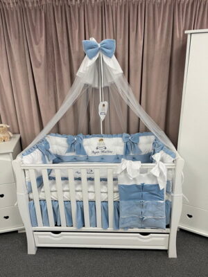 PEPPIbambini ROYAL White Blue Velvet Biancheria da letto per bambini 11 pezzi, 100% Cotone con Ricamo - immagine 10