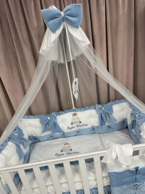 PEPPIbambini ROYAL White Blue Velvet Biancheria da letto per bambini 11 pezzi, 100% Cotone con Ricamo - immagine 9