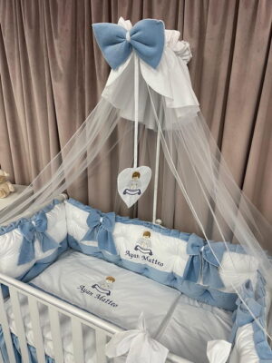 PEPPIbambini ROYAL White Blue Velvet Biancheria da letto per bambini 11 pezzi, 100% Cotone con Ricamo - immagine 8