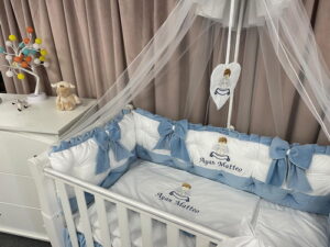 PEPPIbambini ROYAL White Blue Velvet Biancheria da letto per bambini 11 pezzi, 100% Cotone con Ricamo - immagine 7