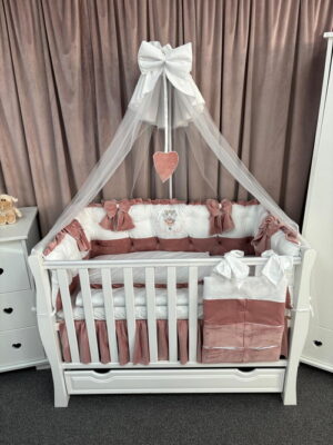 PEPPIbambini ROYAL White Pink Velvet Biancheria da letto per bambini 11 pezzi, 100% Cotone con Ricamo - immagine 9