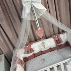 PEPPIbambini ROYAL White Pink Velvet Biancheria da letto per bambini 11 pezzi, 100% Cotone con Ricamo