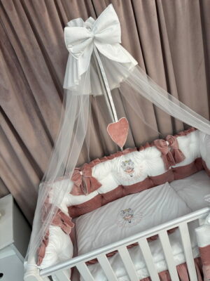 PEPPIbambini ROYAL White Pink Velvet Biancheria da letto per bambini 11 pezzi, 100% Cotone con Ricamo