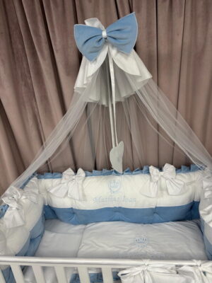 PEPPIbambini ROYAL White Blue Velvet Biancheria da letto per bambini 11 pezzi, 100% Cotone con Ricamo - immagine 2