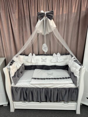 PEPPIbambini ROYAL White Grey Velvet Biancheria da letto per bambini 11 pezzi, 100% Cotone con Ricamo - immagine 6