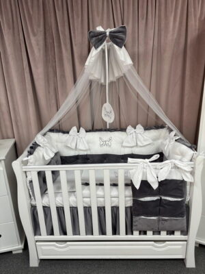 PEPPIbambini ROYAL White Grey Velvet Biancheria da letto per bambini 11 pezzi, 100% Cotone con Ricamo - immagine 3