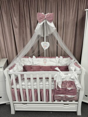 PEPPIbambini ROYAL White Pink Velvet Biancheria da letto per bambini 11 pezzi, 100% Cotone con Ricamo - immagine 12