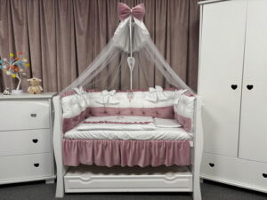 PEPPIbambini ROYAL White Pink Velvet Biancheria da letto per bambini 11 pezzi, 100% Cotone con Ricamo - immagine 3