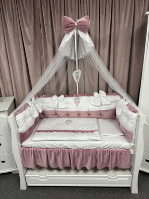 PEPPIbambini ROYAL White Pink Velvet Biancheria da letto per bambini 11 pezzi, 100% Cotone con Ricamo - immagine 2