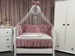 PEPPIbambini ROYAL Pink Velvet Biancheria da letto per bambini 11 pezzi, 100% Cotone con Ricamo