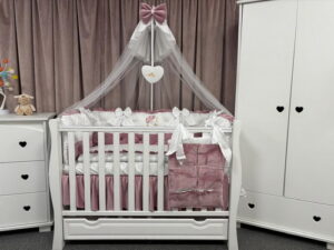 PEPPIbambini ROYAL White Pink Velvet Biancheria da letto per bambini 11 pezzi, 100% Cotone con Ricamo