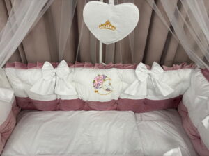 PEPPIbambini ROYAL White Pink Velvet Biancheria da letto per bambini 11 pezzi, 100% Cotone con Ricamo - immagine 10