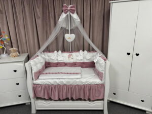 PEPPIbambini ROYAL White Pink Velvet Biancheria da letto per bambini 11 pezzi, 100% Cotone con Ricamo - immagine 9