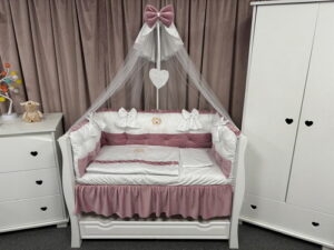 PEPPIbambini ROYAL White Pink Velvet Biancheria da letto per bambini 11 pezzi, 100% Cotone con Ricamo - immagine 3