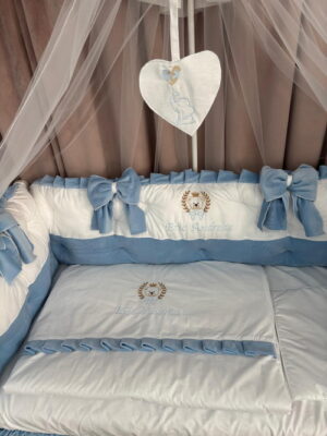 PEPPIbambini ROYAL White Blue Velvet Biancheria da letto per bambini 11 pezzi, 100% Cotone con Ricamo - immagine 10