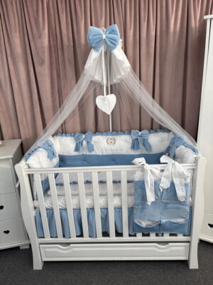 PEPPIbambini ROYAL White Blue Velvet Biancheria da letto per bambini 11 pezzi, 100% Cotone con Ricamo - immagine 4