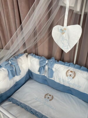 PEPPIbambini ROYAL White Blue Velvet Biancheria da letto per bambini 11 pezzi, 100% Cotone con Ricamo - immagine 2
