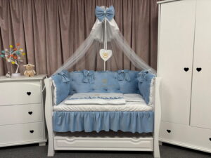 PEPPIbambini ROYAL Blue Velvet Biancheria da letto per bambini 11 pezzi, 100% Cotone con Ricamo