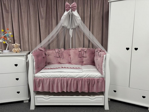 PEPPIbambini ROYAL Pink Velvet Biancheria da letto per bambini 11 pezzi, 100% Cotone con Ricamo
